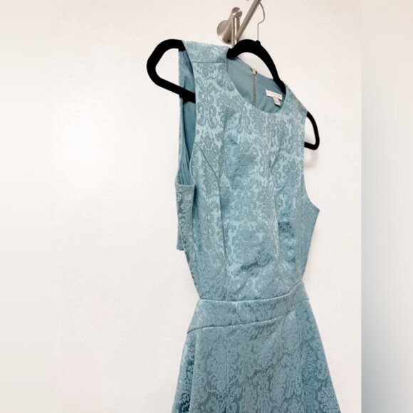 Eva Mendes New York & Company Brocade Winter Holiday Chic Teal Midi Dress 6 - Picture 6 of 13